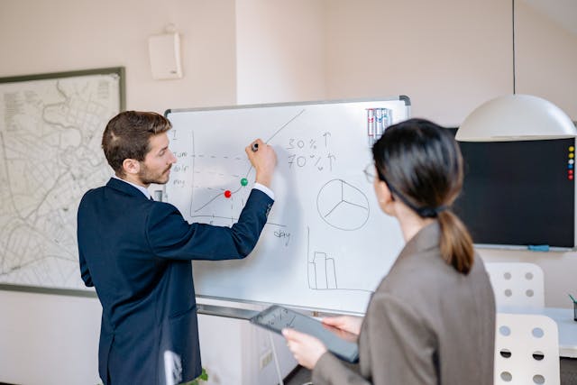 Illustrative image Man Writing on a White Board used in Accordemy®'s training on Accordemy® Certified Trainer Level 5